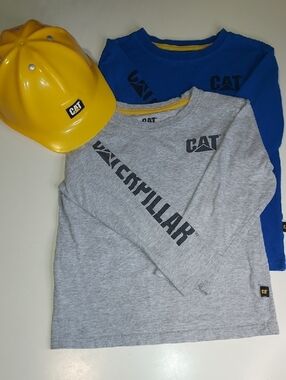 CAT Caterpillar Grey Blue Long Sleeve Shirts Size XS w/ Yellow Play Hardhat Set